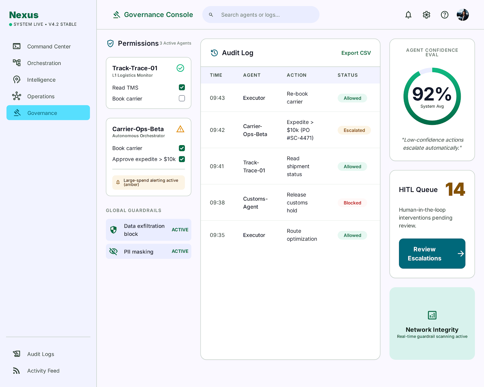 Governance & audit console